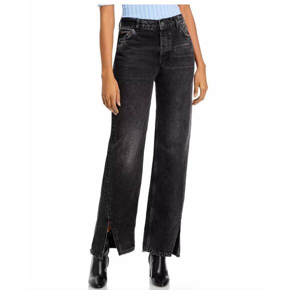 Free People black high waist wide leg slit jeans size 30 - Picture 1 of 11